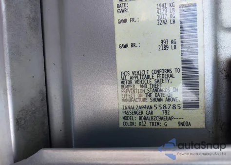 2010 Nissan Altima 2.5 S z USA, uszkodzony, nr VIN 1N4AL2AP4AN558785